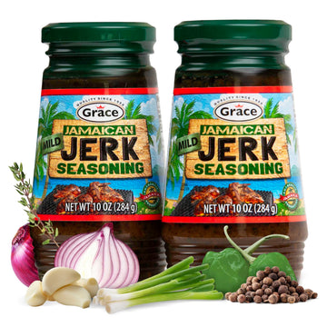 Grace Jamaican Mild Jerk Seasoning (Two 10 Oz Jars) - Mild Jamaican Style - Caribbean Jerk For Chicken & Oxtail