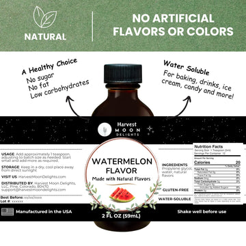 Natural Watermelon Extract - 2 Oz - Water-Soluble - By Harvest Moon Delights - Watermelon Flavoring For Baking, Ice Cream, Drink