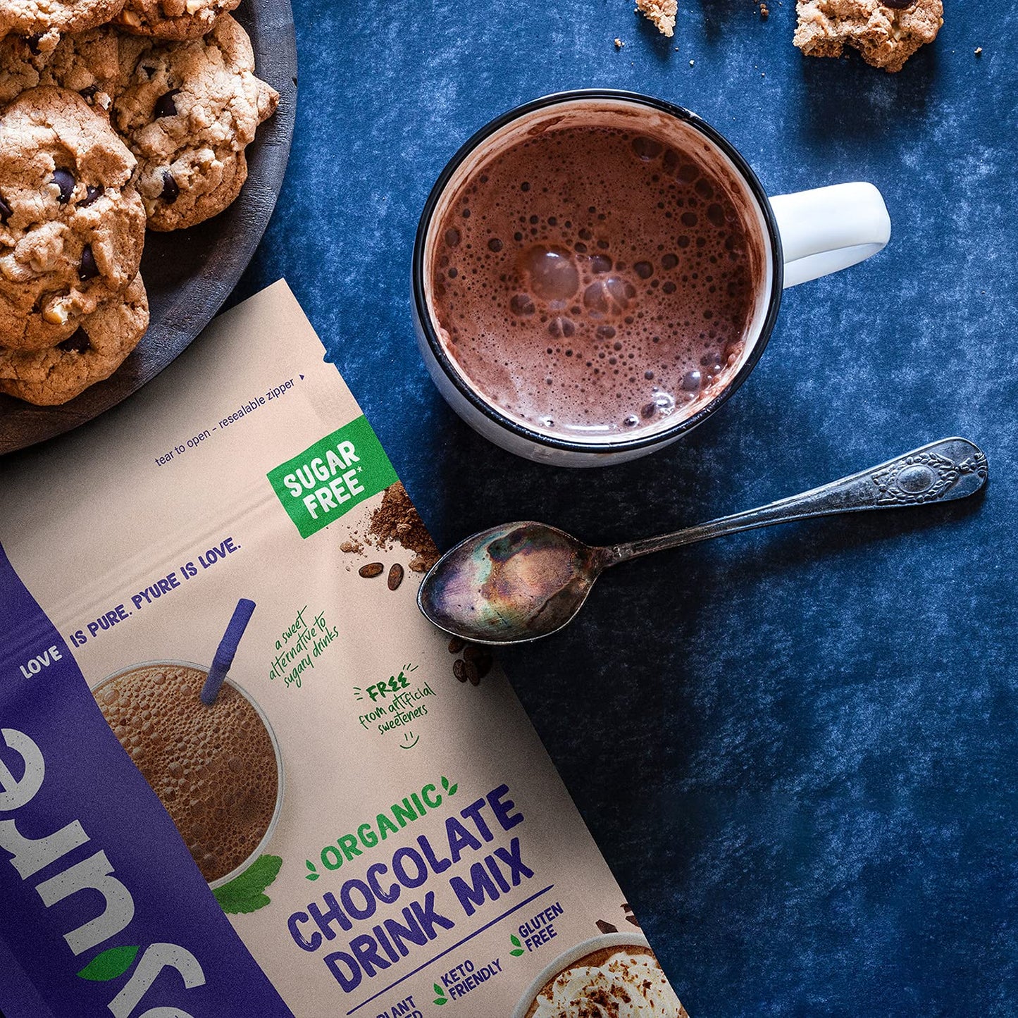 Organic Chocolate Drink Mix With Cocoa By Pyure | Sugar-Free, Keto, 1 Net Carb | 7.23 Ounce