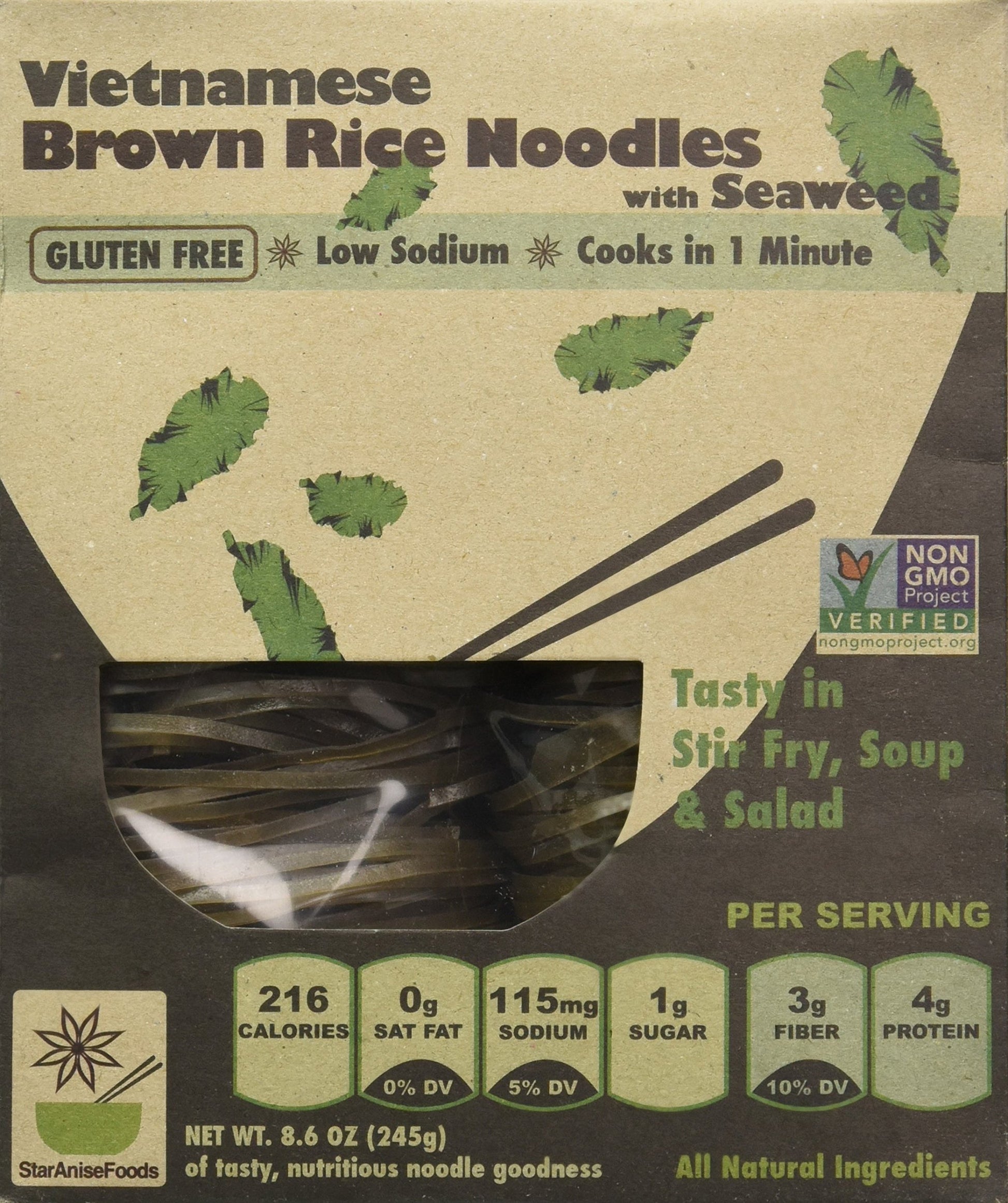 Rice Noodles, Ramen Noodles Alternative, Non-Gmo, Pad Thai Noodles, Star Anise Foods (Brown Rice Noodles With Seaweed, 24 Servin