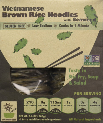 Rice Noodles, Ramen Noodles Alternative, Non-Gmo, Pad Thai Noodles, Star Anise Foods (Brown Rice Noodles With Seaweed, 24 Servin