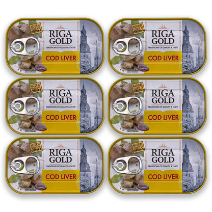 Riga Gold Cod Liver in Own Oil 4.27oz/ 121g From Iceland (Pack 6)
