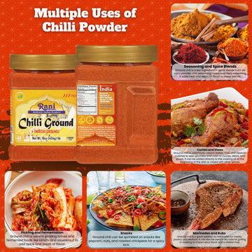 Rani Chilli Powder (Mirchi) Ground Indian Spice 16Oz (1Lb) 454G Pet Jar ~ All Natural | Salt-Free | Vegan | No Colors | Gluten F