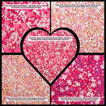 Confect Valentines Day Sprinkles Mix - Pink, Gold & White Pearl Heart Sprinkles With Sparkling Sugar - Edible Baking Decorations
