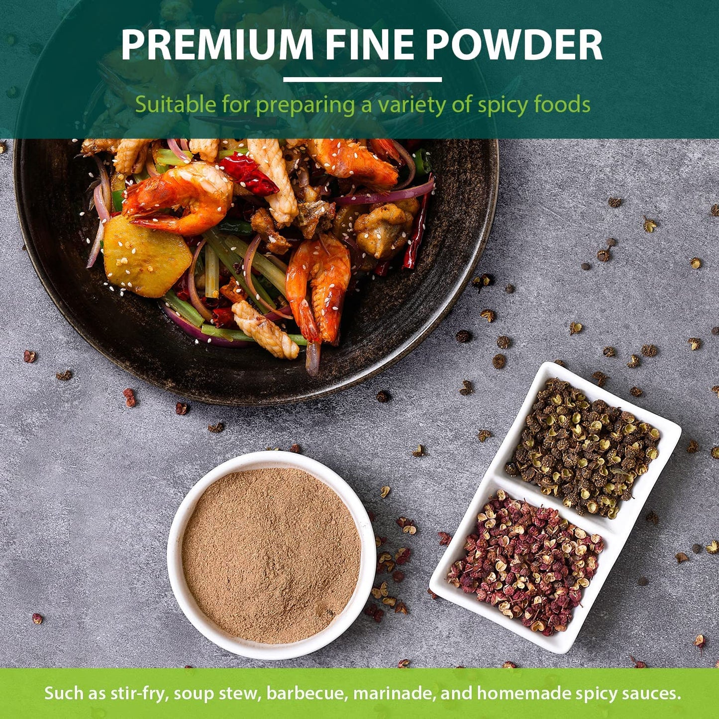 Soeos Sichuan Peppercorn Powder 1oz (28.3g), Non-GMO Verified, Szechuan Peppercorn, Ground Sichuan Green Peppercorns, Green Sich