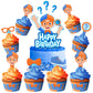 Treasures Gifted Blippi Birthday Party Supplies - Cake Topper Set with 1 Cake Topper & 24 Cupcake Toppers - Blue, Orange, Plastic