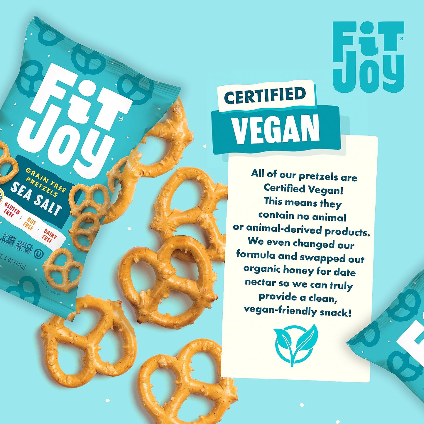 FitJoy Sea Salt Pretzels (Pack of 6, 5 Oz) - Dairy, Nut & Gluten Free Snacks - Grain Free Cassava Root & Chickpea Flour Vegan Pr