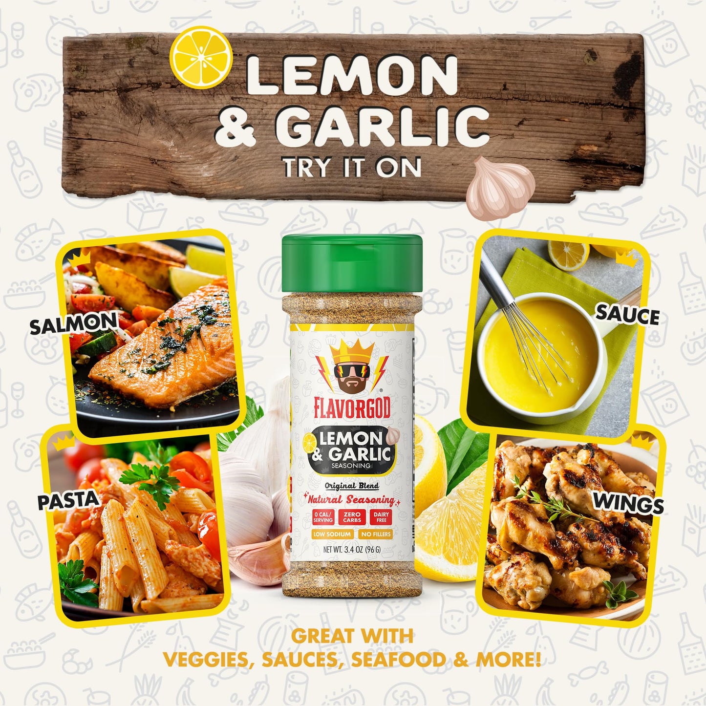 Flavor God Lemon Garlic Seasoning Mix - All Natural, Low Sodium, Vegan, Keto Friendly - Pack of 1
