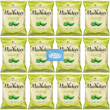 Kettle Cooked Potato Chips By Miss Vickie'S Value Pack Bundled By Superdeals | 1.375 Oz Bag | Jalapeno | Pack Of 12 With Mystery