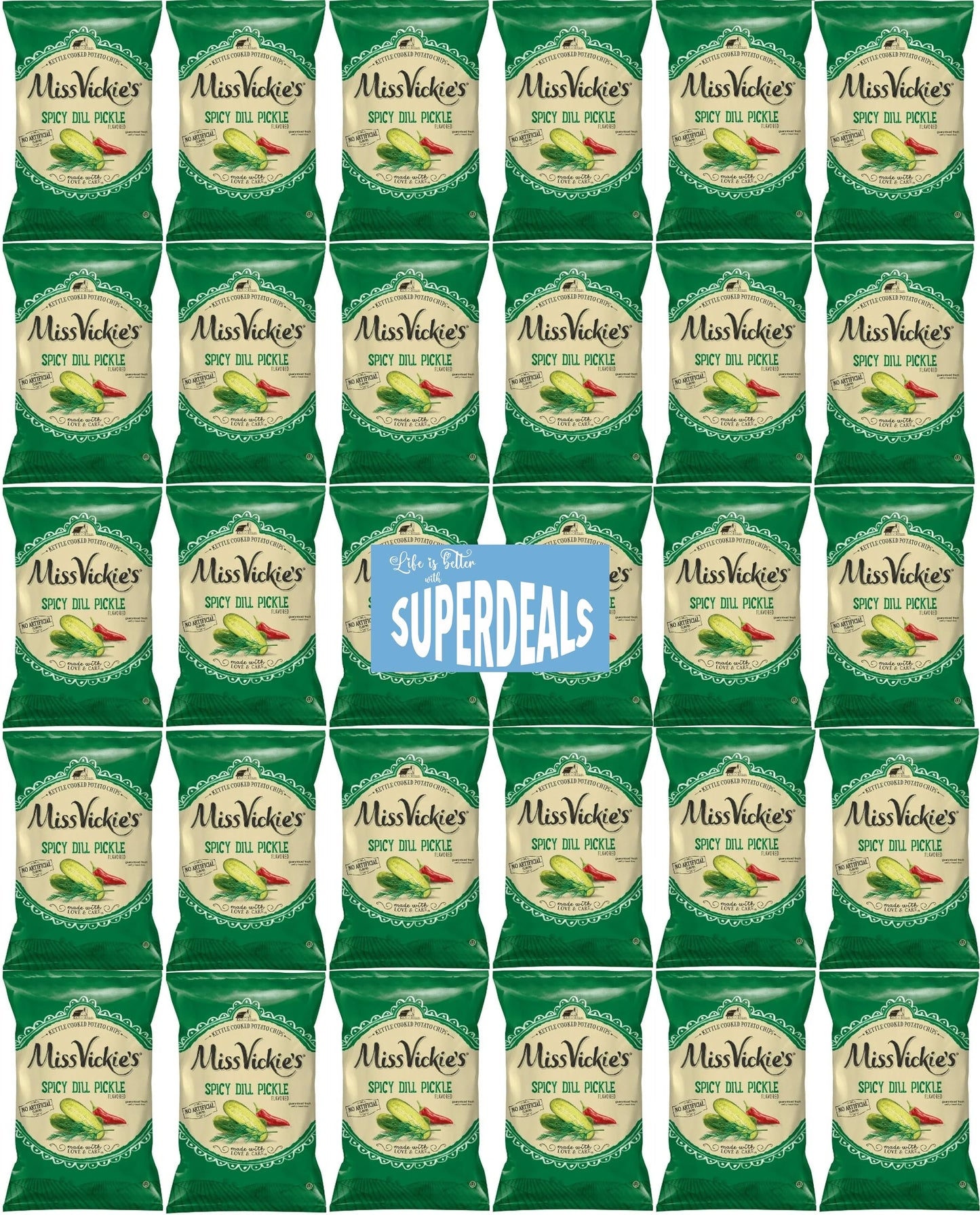 Kettle Cooked Potato Chips By Miss Vickie'S Value Pack Bundled By Superdeals | 1.375 Oz Bag | Spicy Dill Pickle | Pack Of 30 Wit