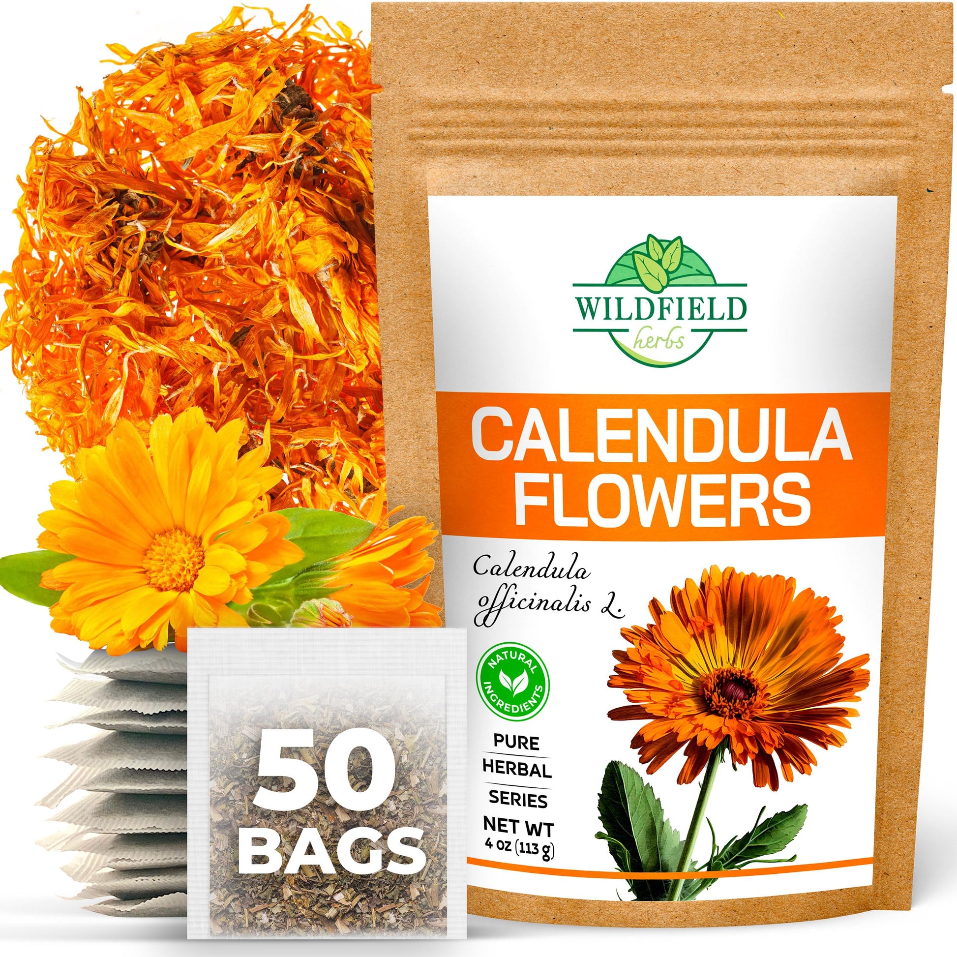 50 Bags Calendula Tea Dried Calendula Flowers Herb Herbal Tea (Calendula Officinalis) - 50 Count 1.5 G Tea Bags Calendula Flower