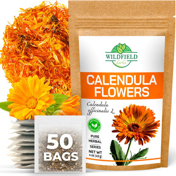 50 Bags Calendula Tea Dried Calendula Flowers Herb Herbal Tea (Calendula Officinalis) - 50 Count 1.5 G Tea Bags Calendula Flower