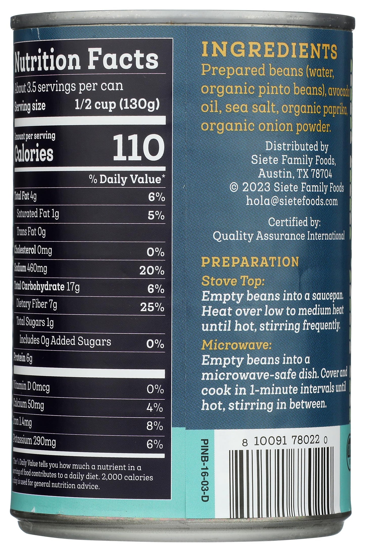 Siete Vegan Refried Pinto Beans | Grain Free | Dairy Free | Gluten Free | Soy Free | Non Gmo | 16Oz Can