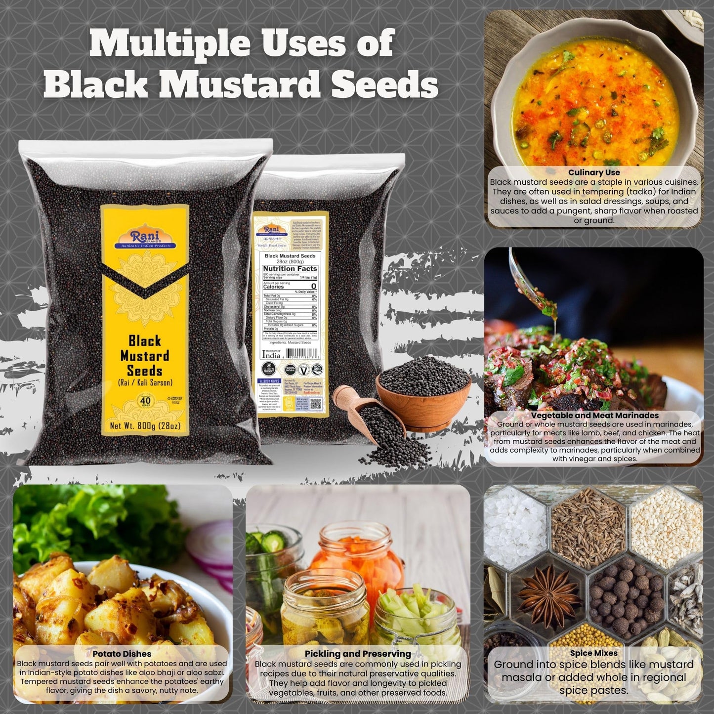 Rani Black Mustard Seeds Whole Spice (Kali Rai) 28Oz (800G) All Natural ~ Gluten Friendly | Non-Gmo | Vegan | Indian Origin
