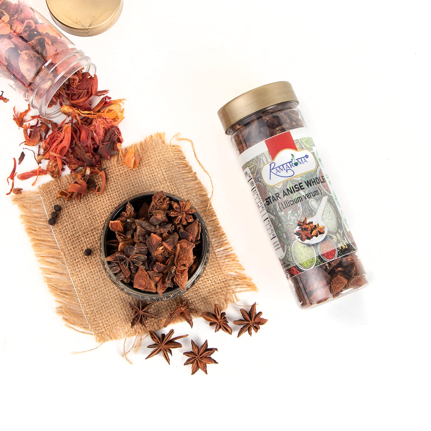 Ramaroma Star Anise Seeds, Whole Pods (Badian Khatai) Spice, 2Oz (56G) All Natural | Gluten Friendly | Non-Gmo | Vegan |
