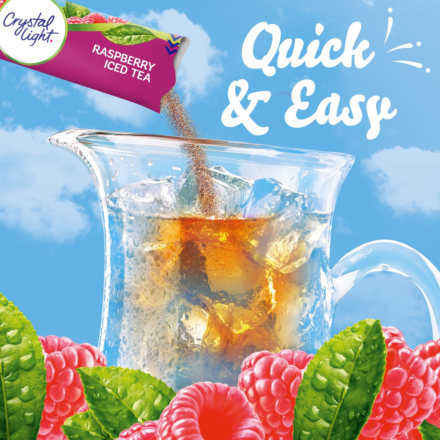 Crystal Light Sugar-Free Raspberry Iced Tea Naturally Flavored Powdered Drink Mix 6 Count Pitcher Packets