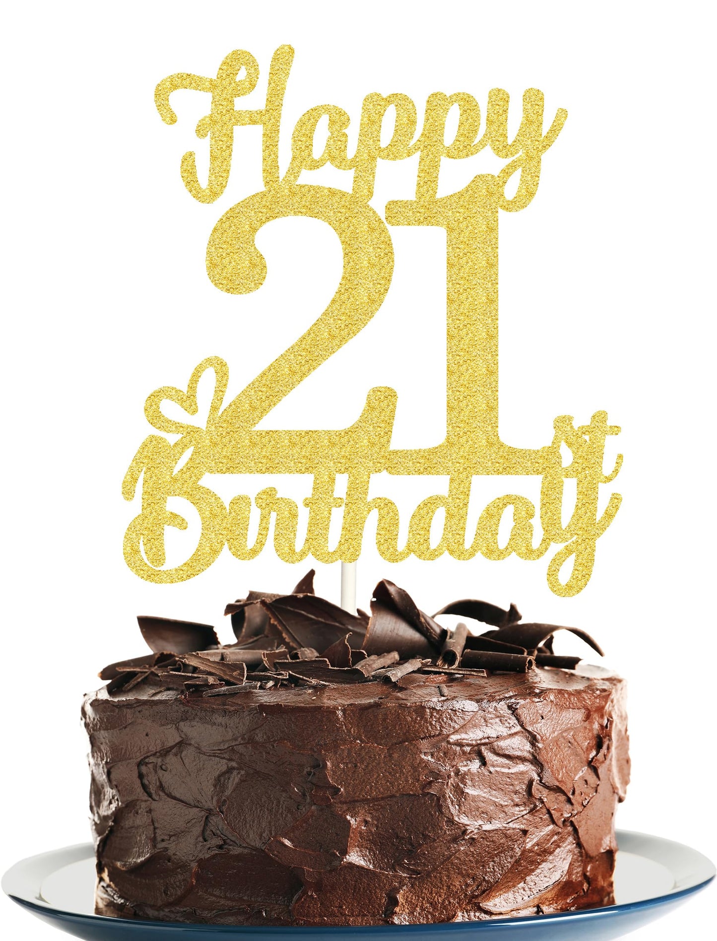 21 Birthday Cake Toppers-Gold Glitter, 21St Cake Topper For Men,21 Cake Topper For Women, 21St Birthday Decorations,21St Birthda