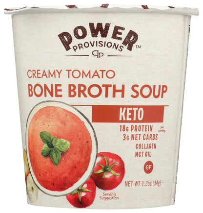 Power Provisions Keto Creamy Tomato Bone Broth Soup Cups - Instant Soup Cup - Collagen Infused - Gluten Free Soup - 1.2 oz. - Pa