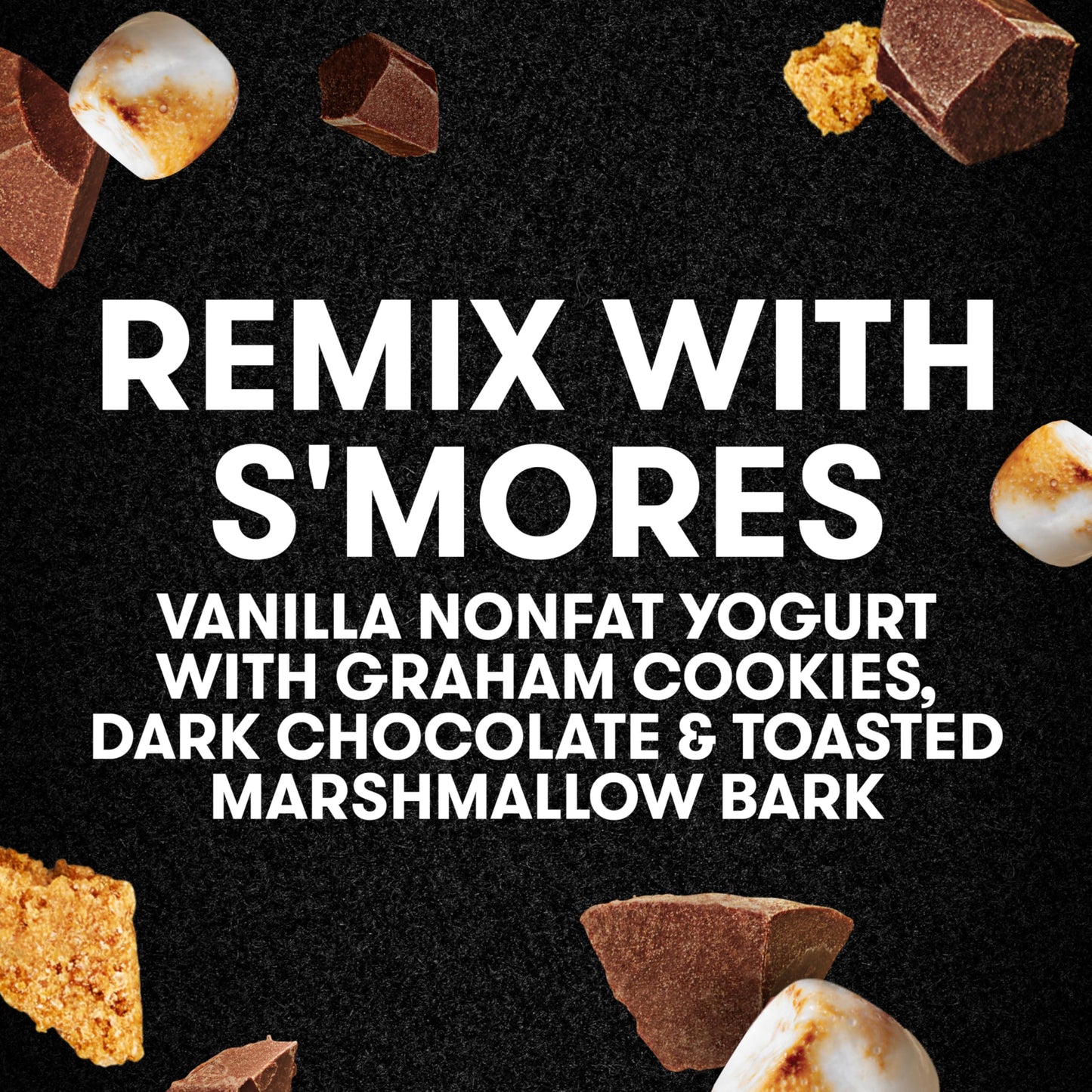 Oikos REMIX Smores Vanilla Nonfat Greek Yogurt with Graham Cookies, Dark Chocolate and Toasted Marshmallow Bark Mix-Ins, Delicio