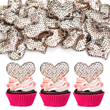 24Pcs Valentines Day Heart Cupcake Toppers Rose Gold Valentines Day Cupcake Picks Decorations for Valentine's Day Theme Wedding