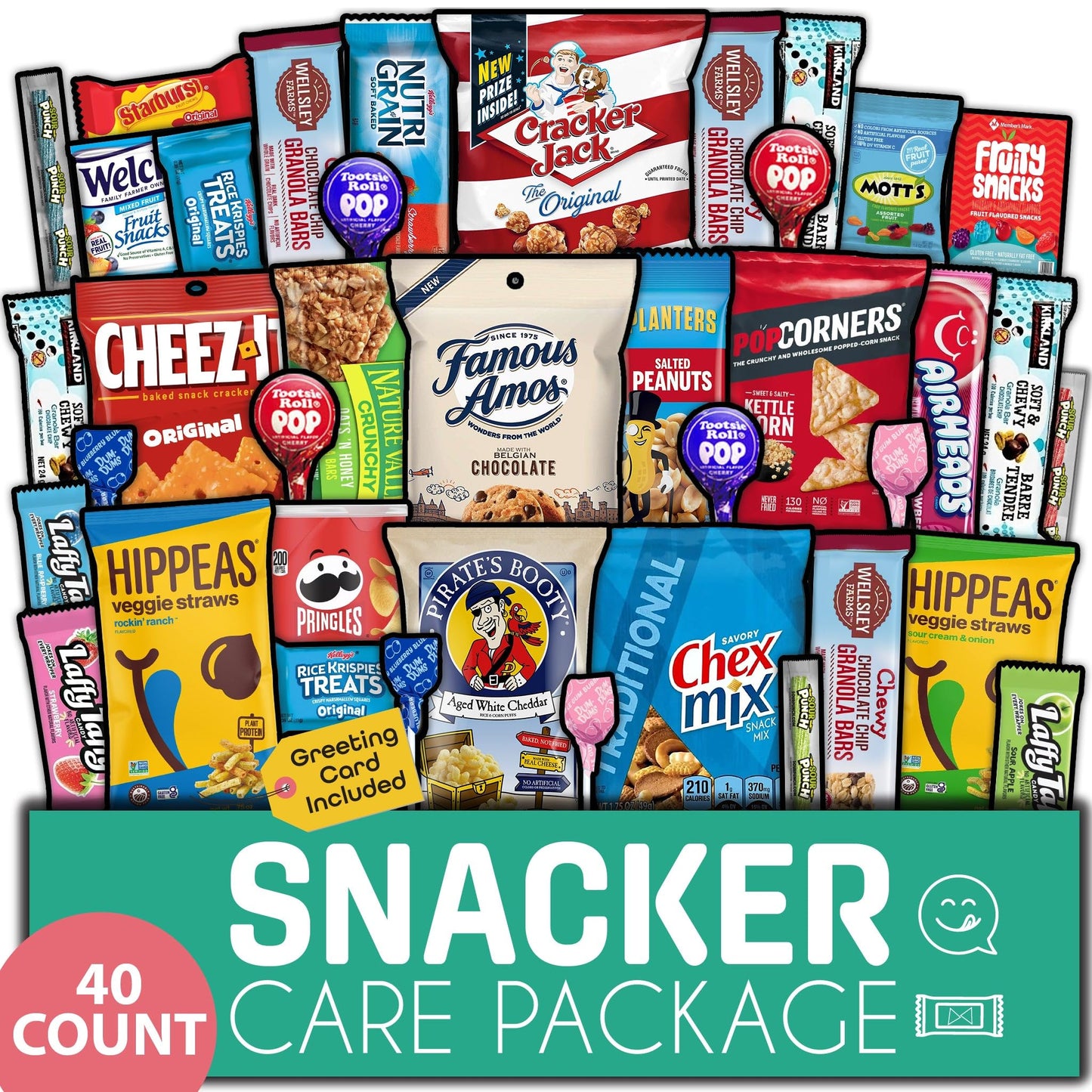 Gift A Snack - Holiday  Christmas Stocking Stuffer Snack Box Variety Pack Care Package + Greeting Card (40 Count) Birthday Sweet  Gift Basket  Candies Chips ers Bars