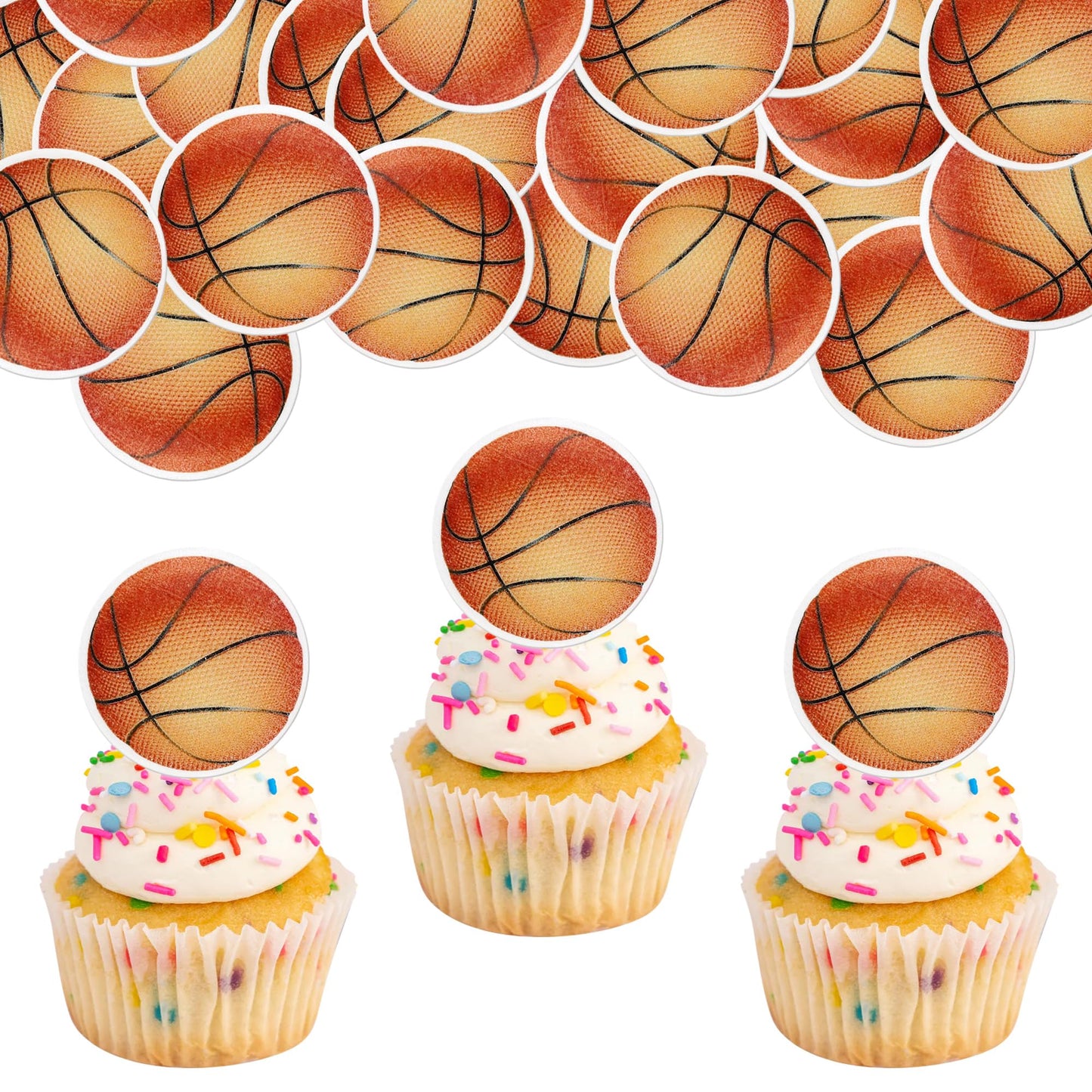 48 PCS Edible Sports Balls Cake Picks Toppers for Basketball Theme Baby Shower Kids Birthday Party Cupcake Decoration Supplies