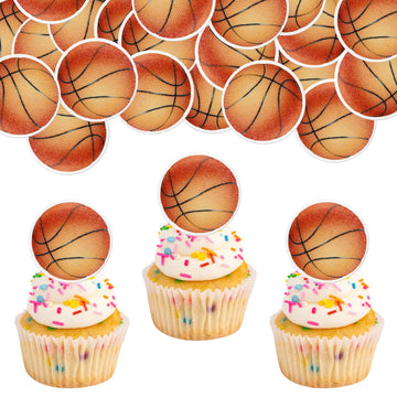 48 PCS Edible Sports Balls Cake Picks Toppers for Basketball Theme Baby Shower Kids Birthday Party Cupcake Decoration Supplies