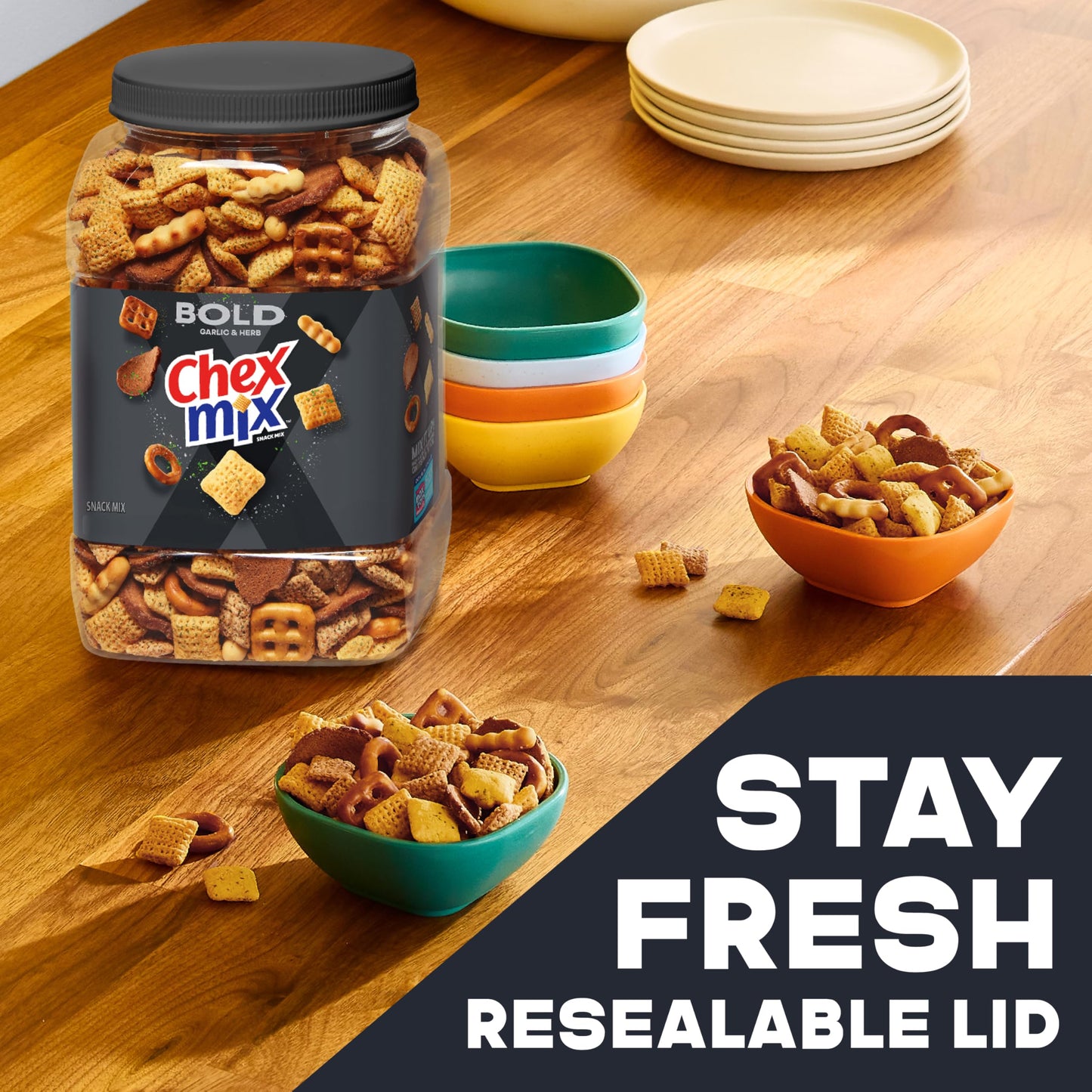 Chex Mix Bold Garlic and Herb Snack Mix Tub, 20 oz - Crunchy Snack Blend