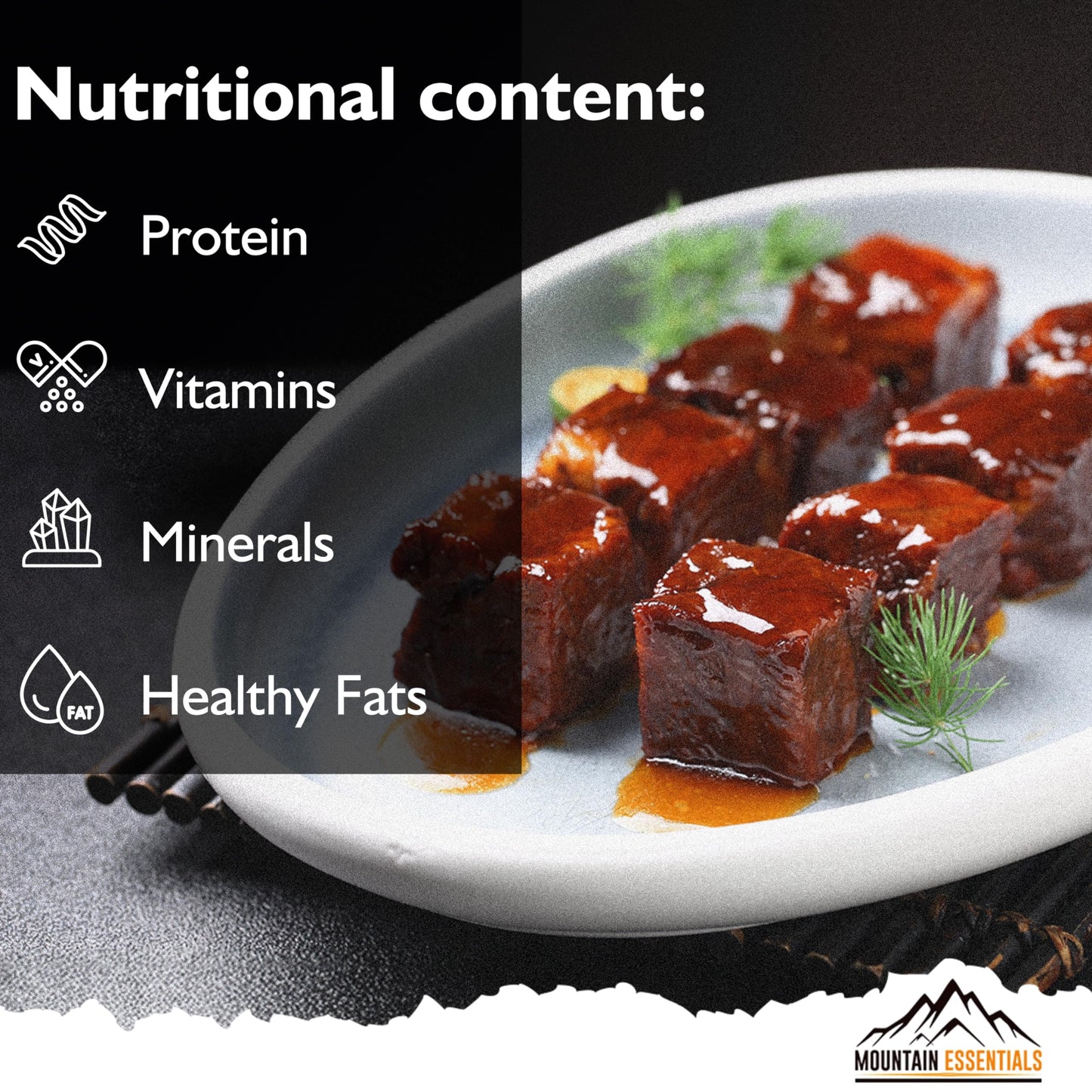 Mountain Essentials Freeze-Dried Diced Beef – Fully Cooked Meat | Pre-Cooked | 240G High Protein Intake | 10 Servings | Ready-To-Eat Meal Prep | Pantry Staples, Daily Meals, Emergency Survival, Camping Food | 7-Year Shelf Life | Made In Usa