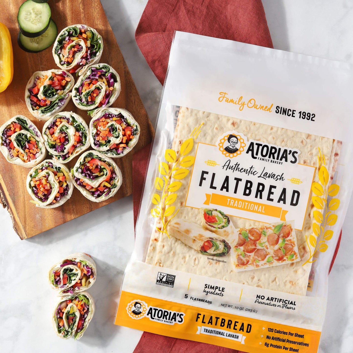 Atoria's Family Bakery Traditional Lavash - Non-GMO, Vegan, 10-Pack of 50 Flatbreads