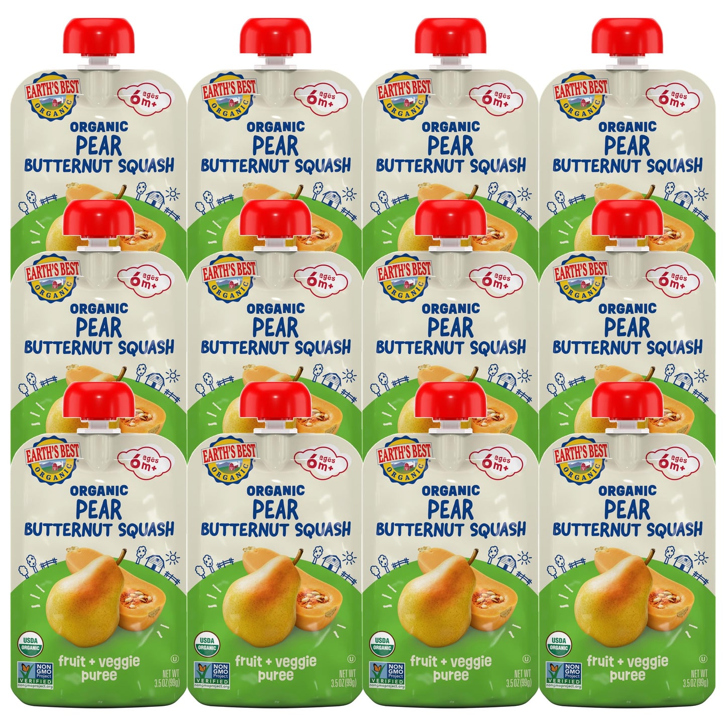 Earth'S Best Organic Pear Butternut Squash Fruit + Veggie Puree 3.5Oz Pouch (Pack Of 12)