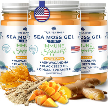 TrueSeaMoss Wildcrafted Irish Sea Moss Gel with Ashwagandha- Made with Organic Seamoss - Vegan-Friendly - Supports Health  Made in USA from Fresh Sea Vegetables (5 in 1  Pack of 3)