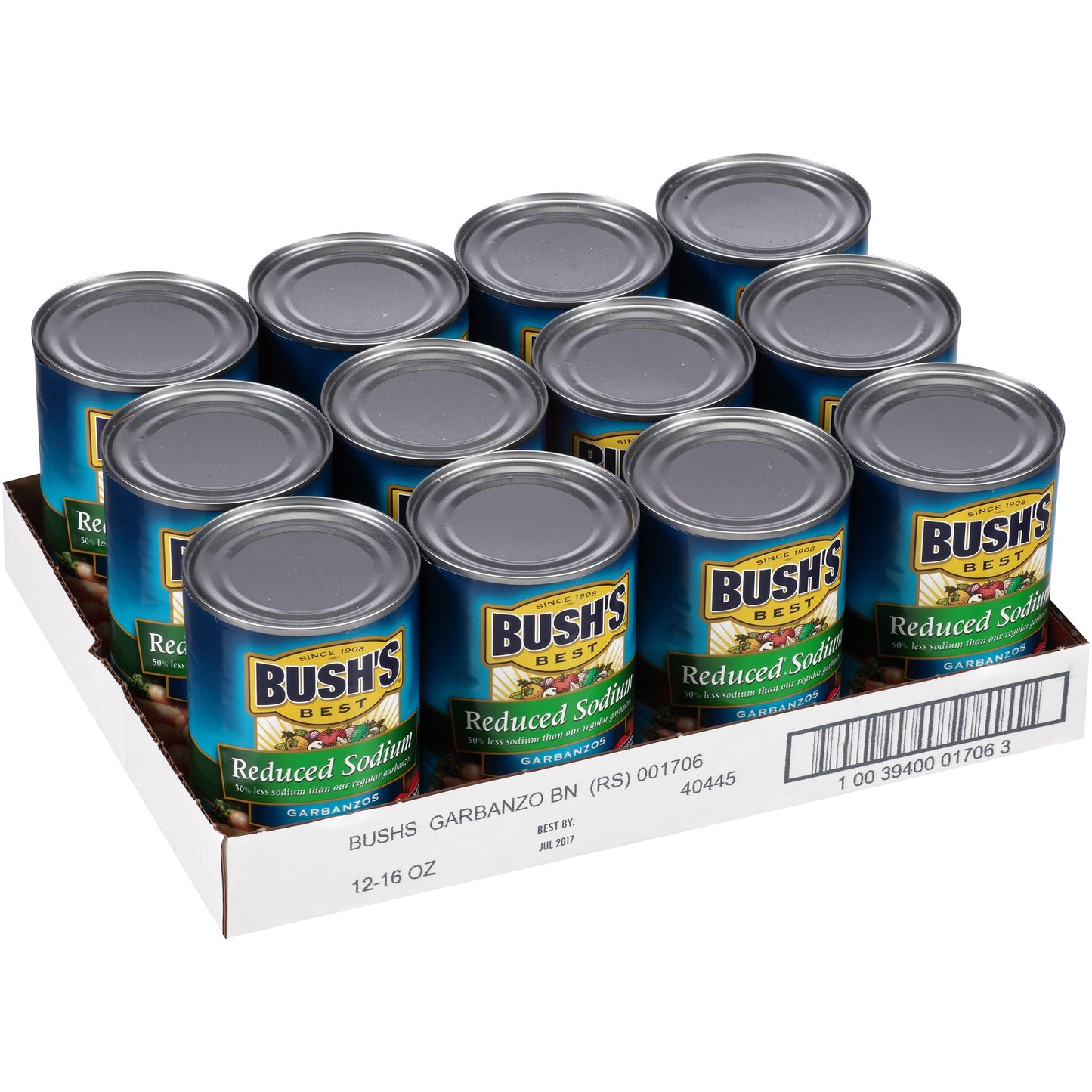 Bush'S Best 16 Oz Reduced Sodium Garbanzo Beans, Source Of Plant Based Protein And Fiber, Low Fat, Gluten Free, (Pack Of 12)