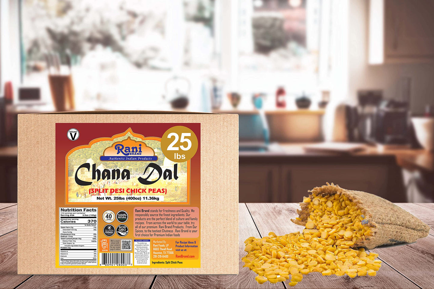 Rani Chana Dal (Split Desi Chickpeas without skin) 400oz (25lbs) 11.36kg Bulk Box ~ All Natural | Gluten Friendly | NON-GMO | Ko