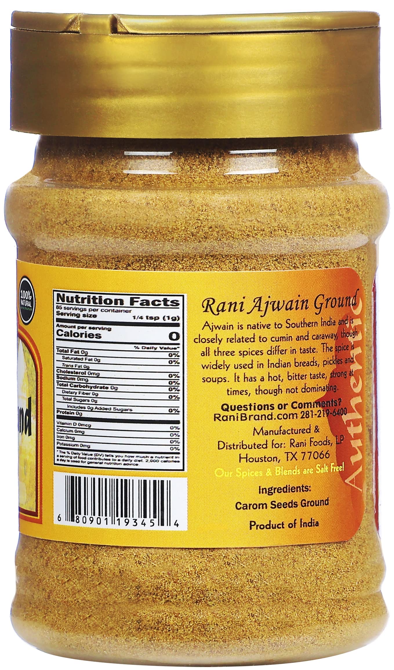 Rani Ajwain Powder, Ground Spice, All Natural, Vegan, Gluten Friendly, 3oz (85g) PET Jar, Indian Origin