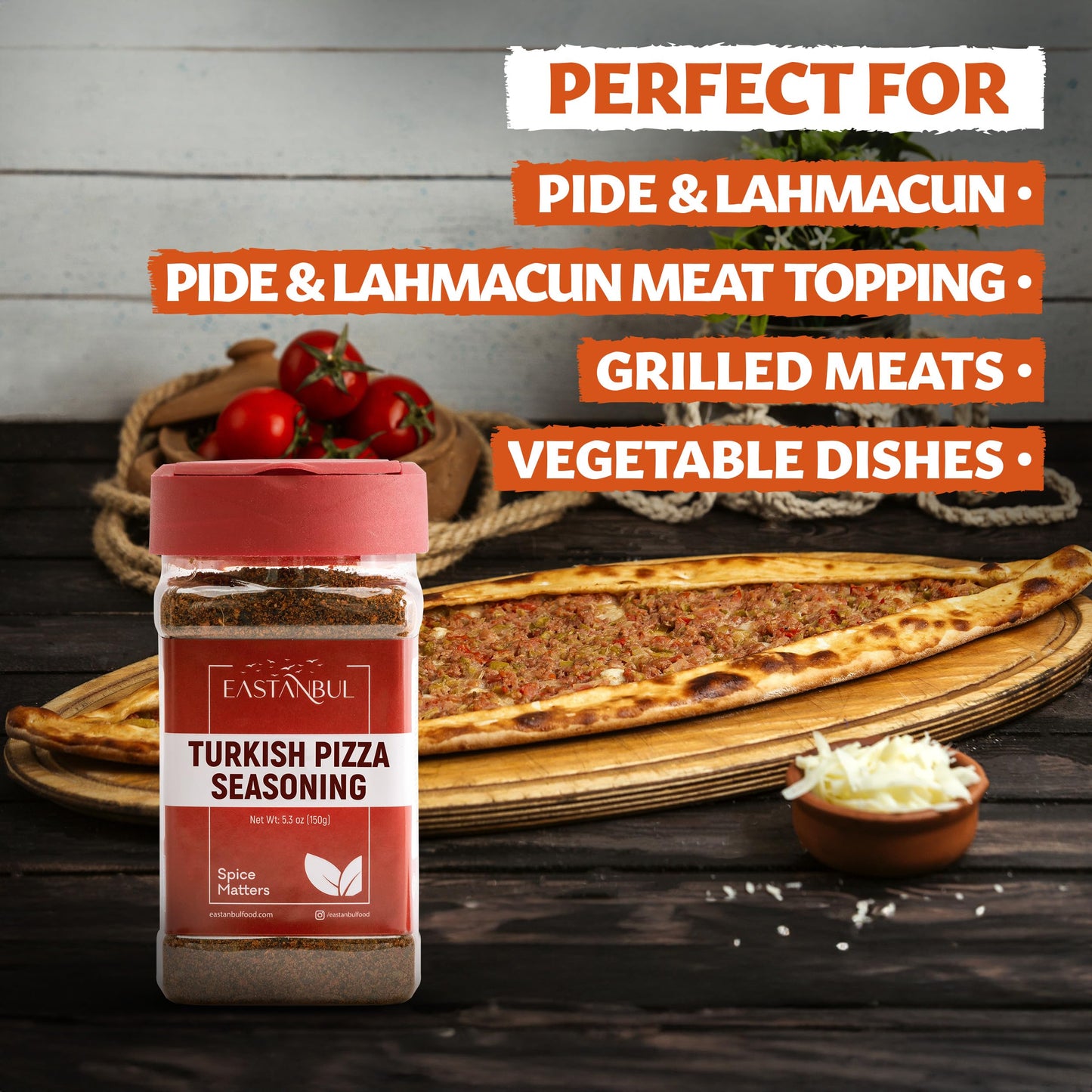 Eastanbul Pizza Seasoning, 5.3Oz Turkish Pizza Seasoning Spice Blend Turkish Pizza Aka Pide, Lahmacun Spice Mix Vegan-Friendly,
