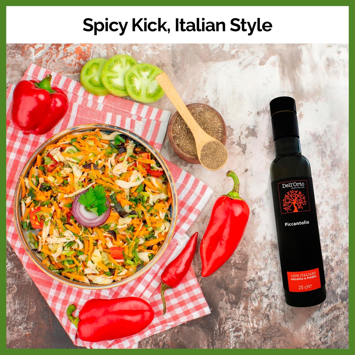DellOrto Extra Virgin Olive Oil Piccantolio Chili Oil, Cold Pressed, 250ml (8.5 fl oz), Bold Flavor for Meats & Pasta