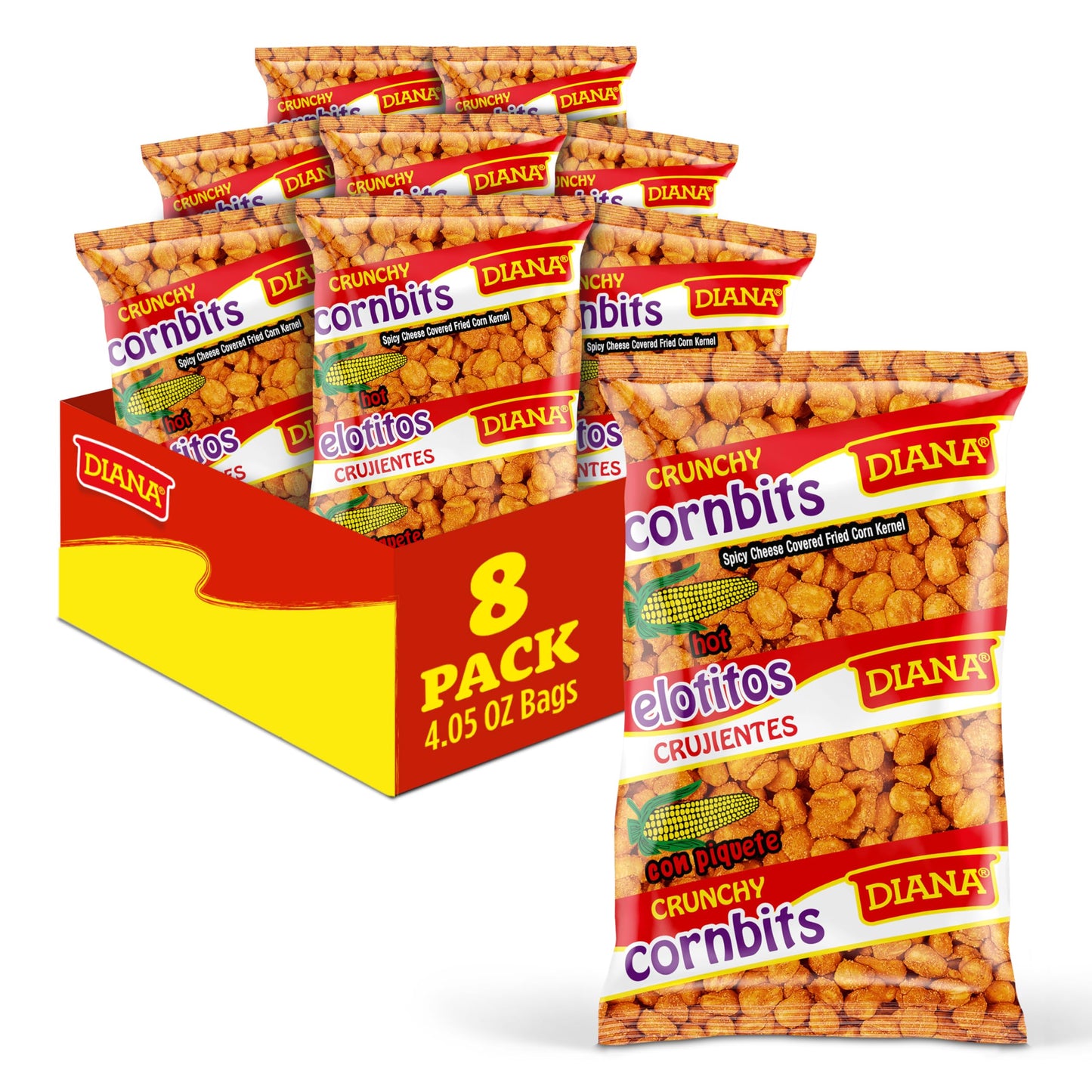 Prodiana Diana Elotitos Crunchy Corn Kernel Snacks, Spicy Hot Piquete, 4.05 Oz (Pack of 8)