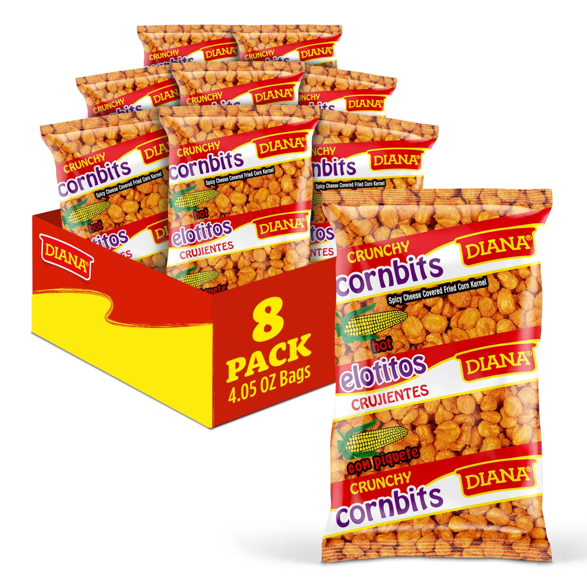 Prodiana Diana Elotitos Crunchy Corn Kernel Snacks, Spicy Hot Piquete, 4.05 Oz (Pack of 8)