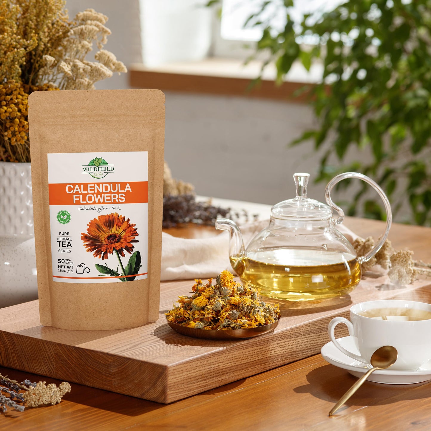 50 Bags Calendula Tea Dried Calendula Flowers Herb Herbal Tea (Calendula Officinalis) - 50 Count 1.5 G Tea Bags Calendula Flower