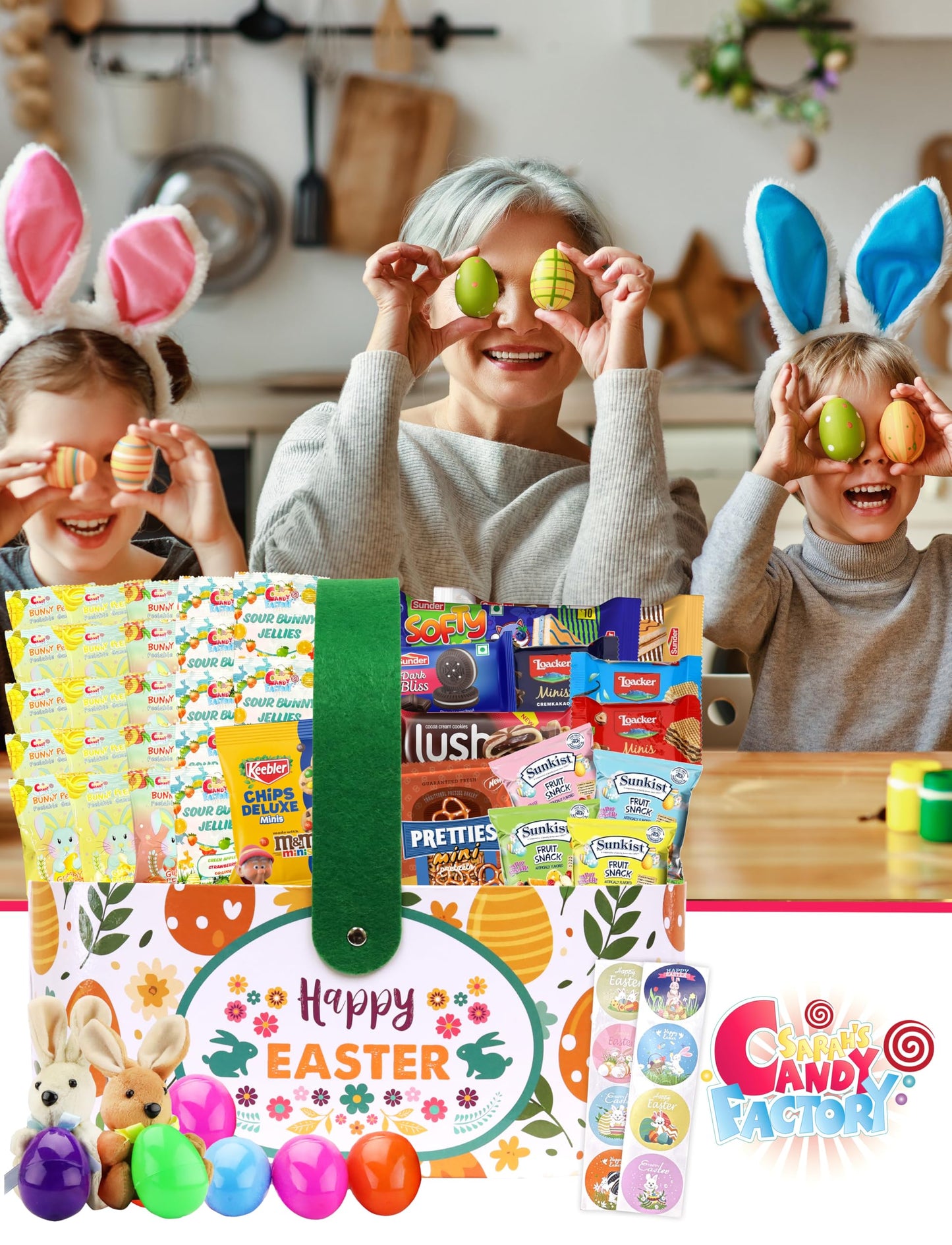 Easter Snack Basket (52 Count) Filled With Candy, Peelable Gummies, Treats, Bunny And More, Great Package For Family, Friends, K