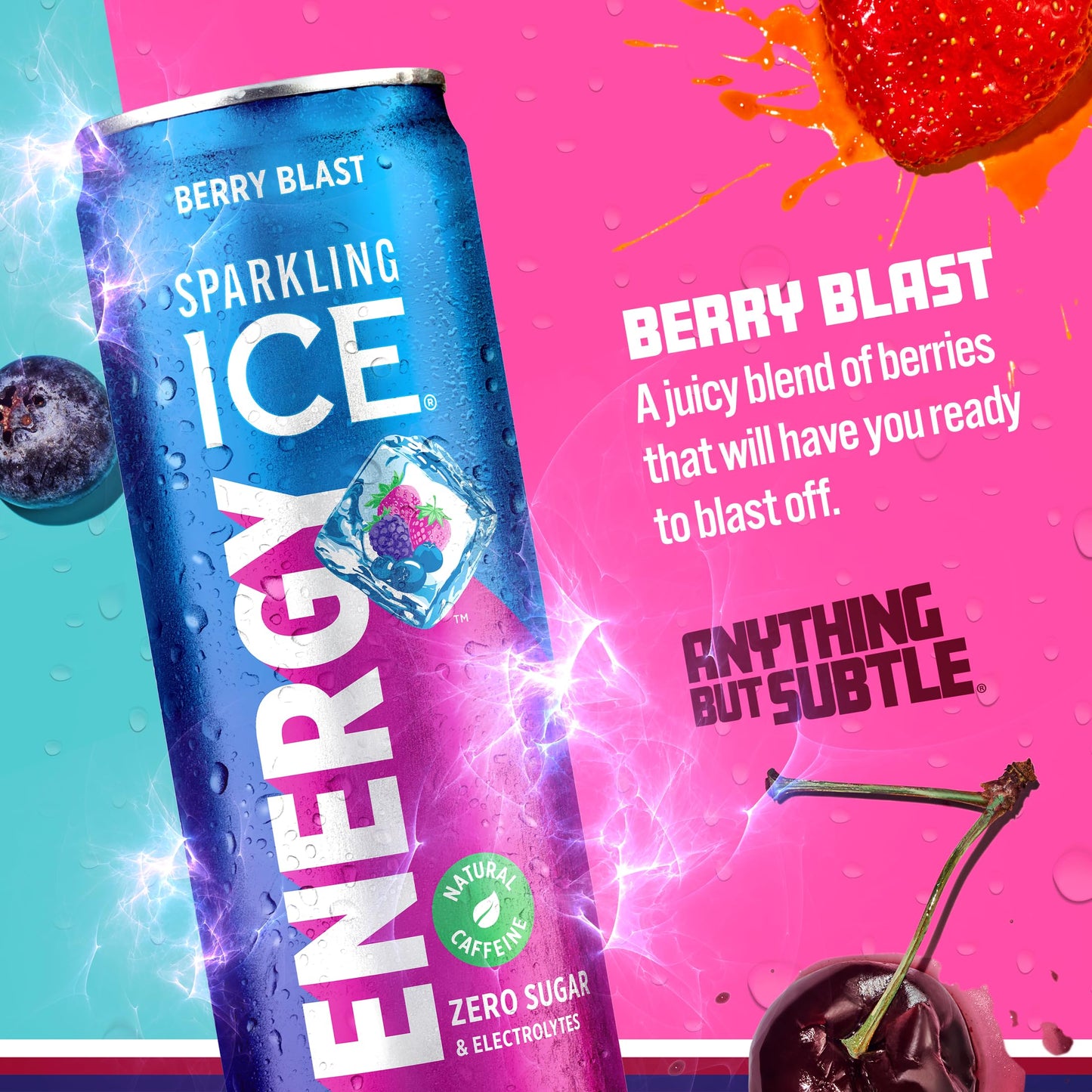 Sparkling Ice Energy Berry Blast - 12 Pack Energy Drinks with Vitamins, Antioxidants, Zero Sugar - 12 fl oz Cans