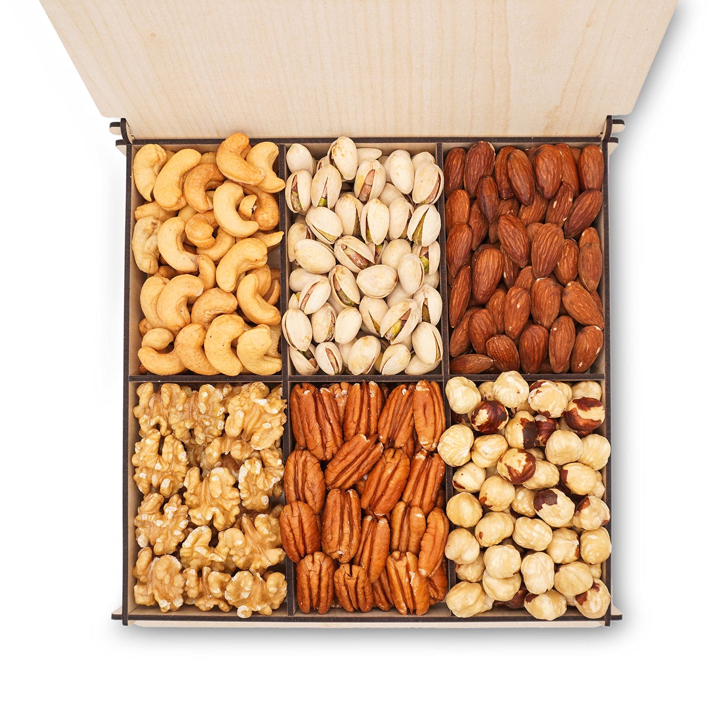 Secret Gardens Monogrammed Gift Basket - Mixed Nuts Gourmet Assortment Tray, Holiday Color, Reusable Wooden Tray