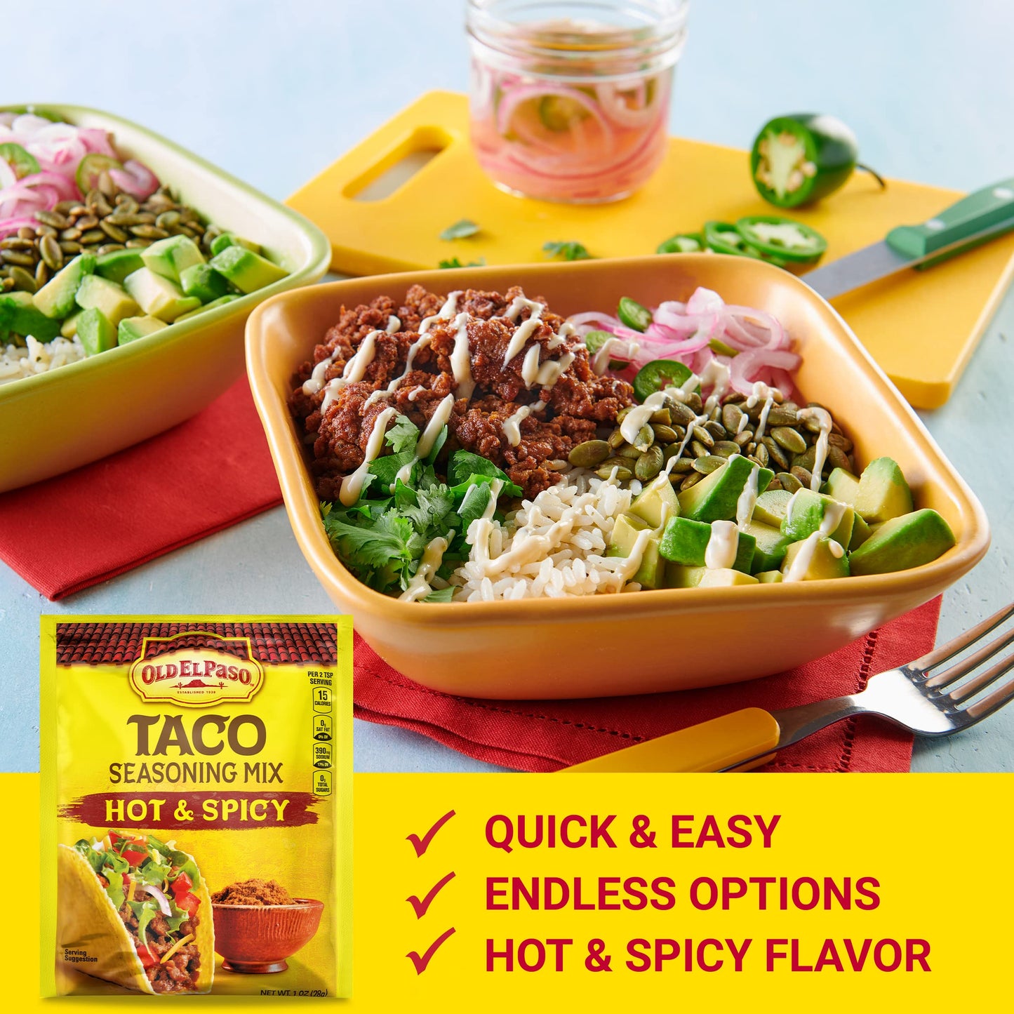 Old El Paso Hot & Spicy Taco Seasoning, 1 Oz. (Pack Of 32)