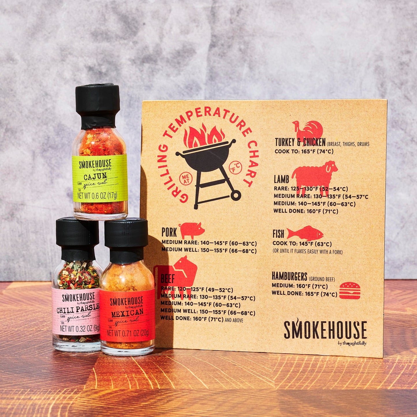 Thoughtfully BBQ Grilling Spices Set with Tongs, Magnet, Seasoning Rubs, 0.61 Ounce (Pack of 16)