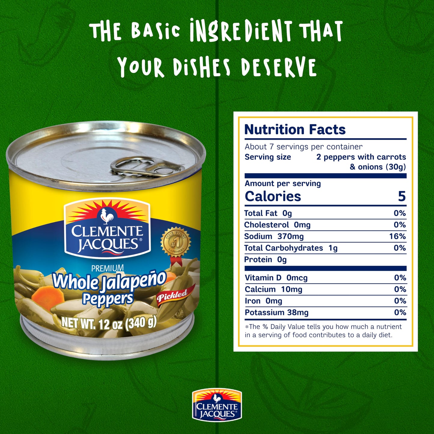 Clemente Jacques Whole Jalapeno Peppers, 12 Oz (Pack Of 12)