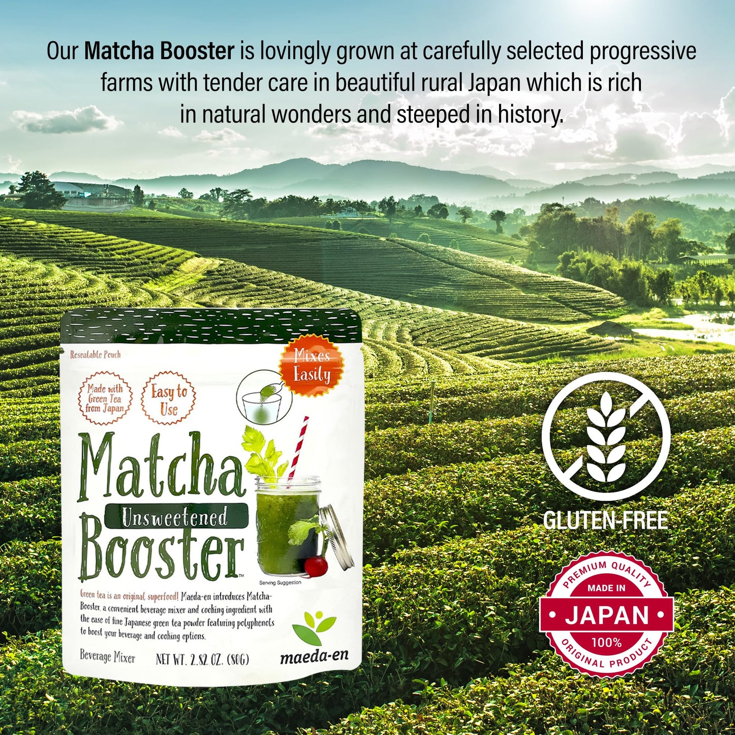 Maeda-En Matcha Booster Unsweetened Green Tea Powder 240G 3 Pack Japanese Origin Resealable Pouch For Latte Smoothies And Baking