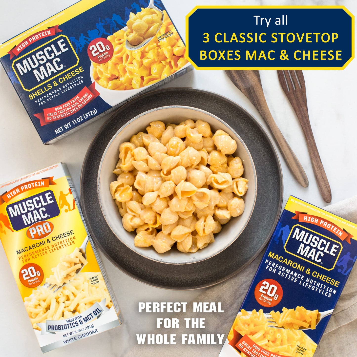 Muscle Mac | Shells & Cheese Pasta For All Ages, 20 Grams Of Protein Per Serving, Real Cheese, Non-GMO, 11 Ounce (Pack of 12)