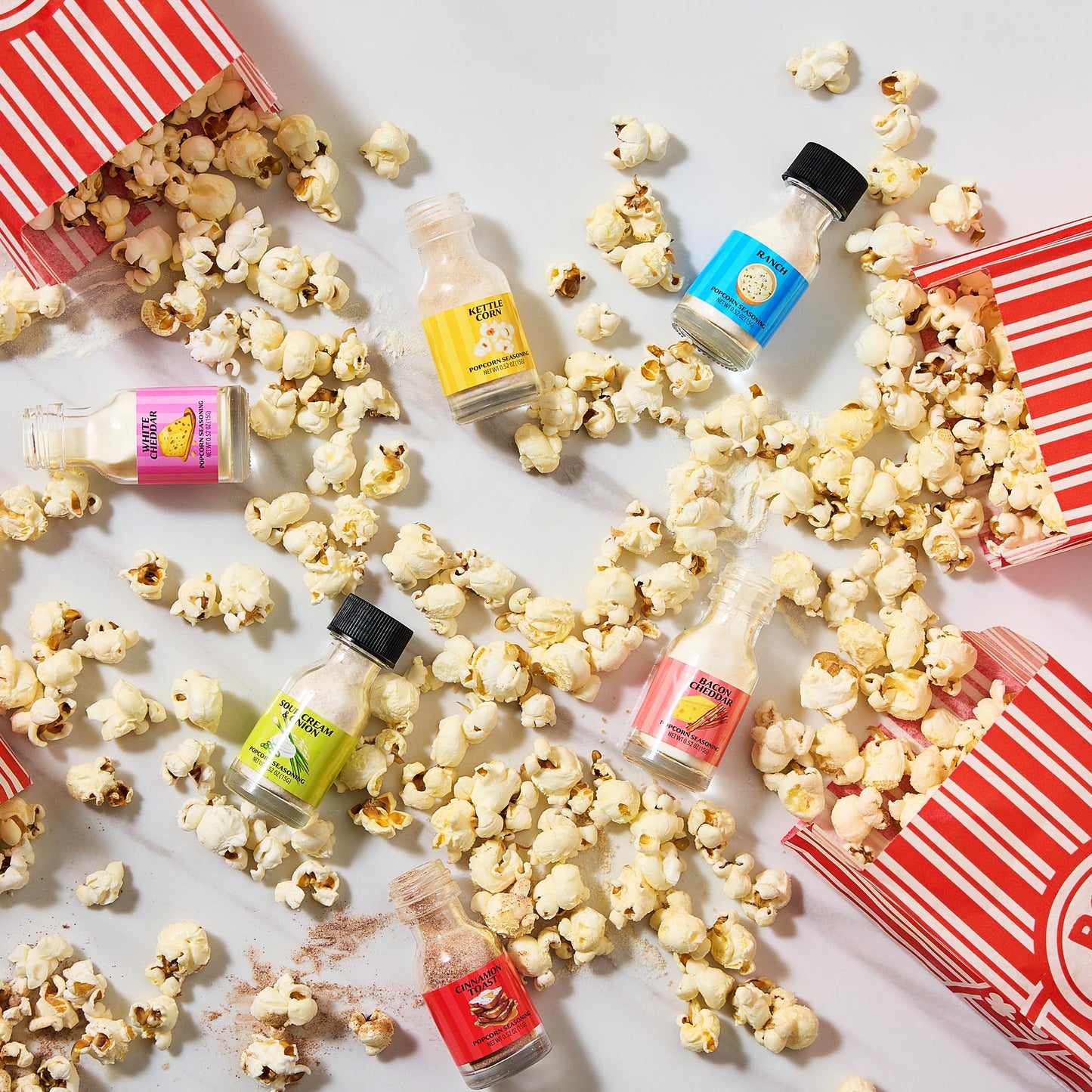 Kiri & Sons Gourmet Popcorn Seasoning Sampler Kit, 10 Flavor Variety Pack - Including Kettle Corn, Garlic Parmesan, Bacon Chedda