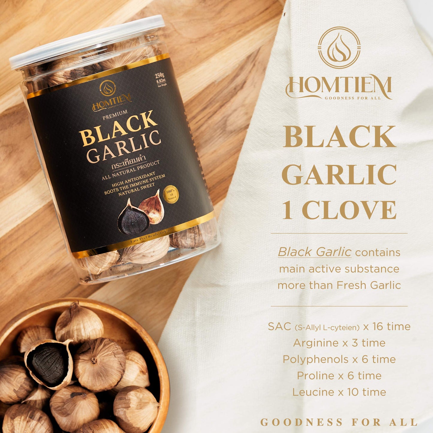 Homtiem Black Garlic 8.82 Oz (250g.), Whole Black Garlic Fermented for 90 Days (52.92 oz)